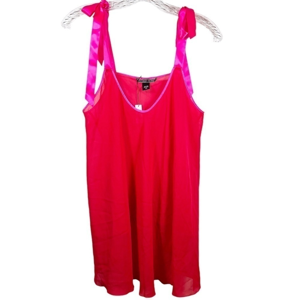 NEW Victoria Secret slip dress size L sheer bows pink red